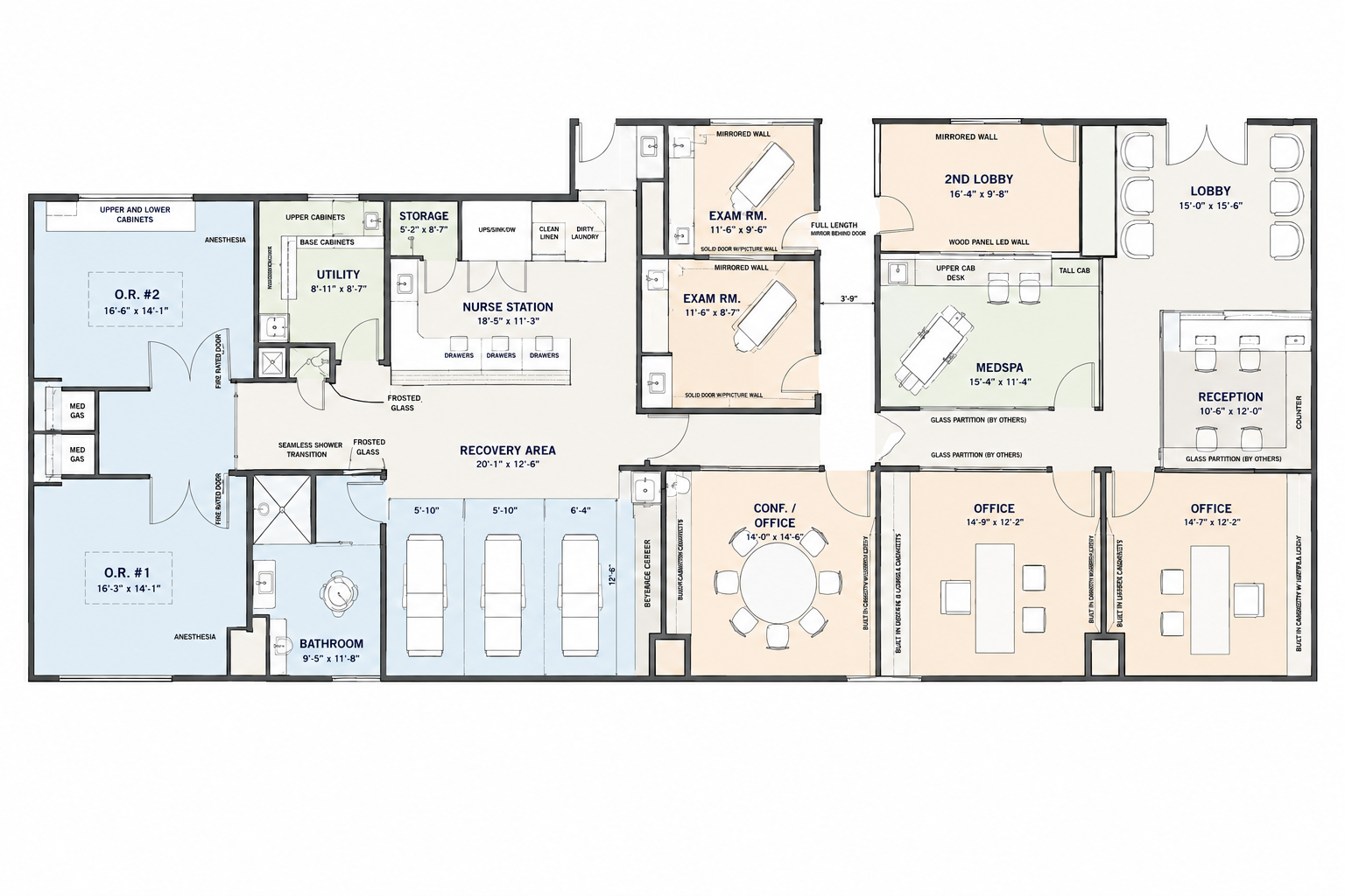 Plano de la instalación médica, quirúrgica y estética de Latitude One, Suites 1707–1710