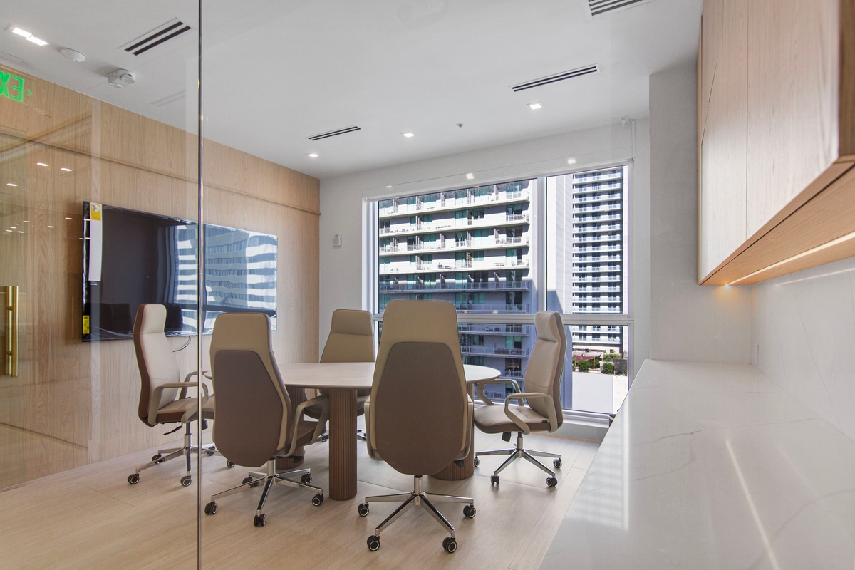 Executive conference room with skyline views at Latitude One